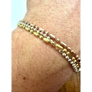 ✨ Vintage Italian 925 Tri-Color Sparkle Bead Bracelet | 7” ✨